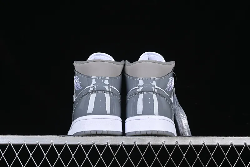 All categories Air Jordan Jordan series basketball shoes Air Jordan 1 Mid Air Jordan 1 Mid AJ1 Joe 1 patent leather white gray Zhongbang basketball shoes HF3216-100